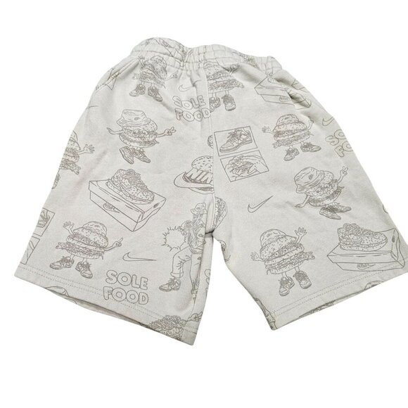 Nike Kids "Sole Food" Graphic Shorts M Beige Pull On Sweats Drawstring Burger - Picture 2 of 9